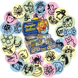 Zungentattoos, sortiert, ab 3 Jahren.