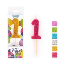 BIRTHDAY FUN Zahlenkerze Glitter Mini 8, sortiert (1 Stück)