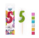 BIRTHDAY FUN Zahlenkerze Glitter Mini 3, sortiert (1 Stück)
