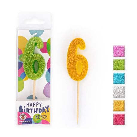 BIRTHDAY FUN Zahlenkerze Glitter Mini 8, sortiert (1 Stück)