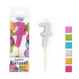 BIRTHDAY FUN Zahlenkerze Glitter Mini 0, sortiert (1 Stück)