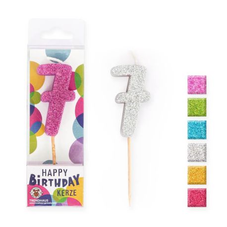 BIRTHDAY FUN Zahlenkerze Glitter Mini 0, sortiert (1 Stück)