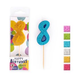 BIRTHDAY FUN Zahlenkerze Glitter Mini 3, sortiert (1 Stück)