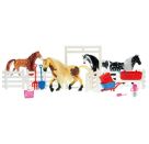 TOITOYS HORSES Pferd 2St. mit Zaun und viel Zubehör, 4-fach sortiert