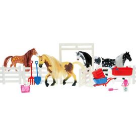 TOITOYS HORSES Pferd 2St. mit Zaun und viel Zubehör, 4-fach sortiert