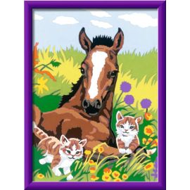 Ravensburger CreArt 20299 - Süße Tierkinder - Malen nach Zahlen Pferd und Katze für Kinder ab 9 Jahre