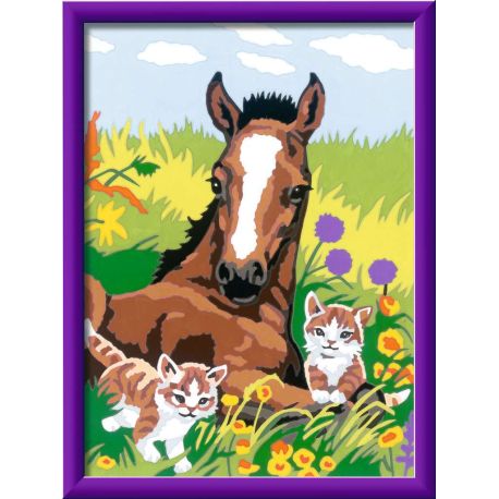 Ravensburger CreArt 20299 - Süße Tierkinder - Malen nach Zahlen Pferd und Katze für Kinder ab 9 Jahre