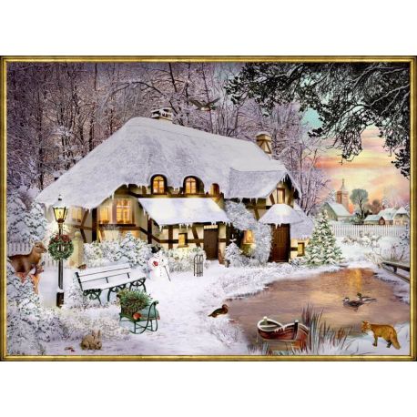 Winterliches Cottage, A4 Wand-Adventskalender (Behr)