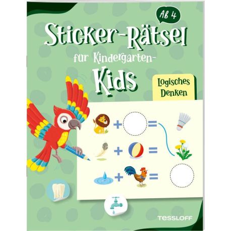 Sticker-Rätsel für Kindergarten-Kids. Logisches Denken