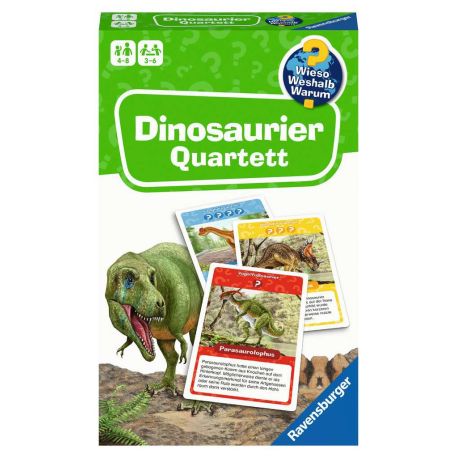 Ravensburger 22359 Wieso? Weshalb? Warum? Dinosaurier Quartett - Mitbringspiel mit detailreich gestalteten Karten zu s