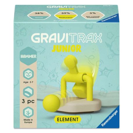 Ravensburger GraviTrax Junior Element Hammer - Erweiterbare Kugelbahn für Kinder, Murmelbahn überwiegend aus nachwachs