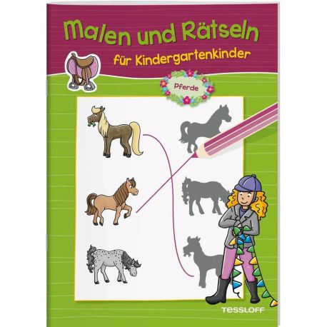 Malen und Rätseln für Kindergartenkinder. Pferde