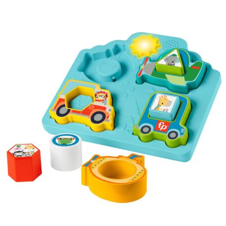 Fisher-Price Fahrzeugpuzzle Formen und Geräusche Sortierspielzeug für Babys mit Musik und Lichtern