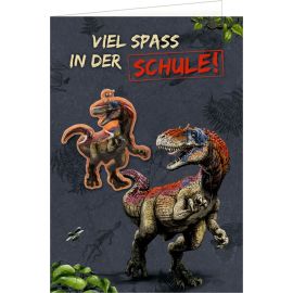 Grußkarte m. Anh. - Viel Spaß in der Schule! (T-Rex World)
