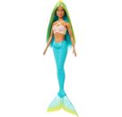 Barbie Meerjungfrau-Puppe mit blauen und gelben Strähnchen, türkisfarbener Schwanzflosse und Haarband