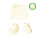 Puppen-Strickset mit Bommelmütze und Strickschuhen aus 100 % Bio-Baumwolle, ecru, 2-teilig, Gr. 35-45 cm