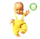 Puppen-Latzhose aus 100 % Bio-Baumwolle, honiggelb, mit weißem T-Shirt, 2-teilig, Gr. 28-35 cm