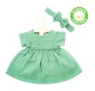 Puppenkleid aus 100 % Bio-Baumwolle mit Rüschen und Haarband, salbeigrün, 2-teilig, Gr. 28-35 cm