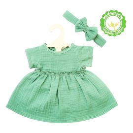 Puppenkleid aus 100 % Bio-Baumwolle mit Rüschen und Haarband, salbeigrün, 2-teilig, Gr. 28-35 cm