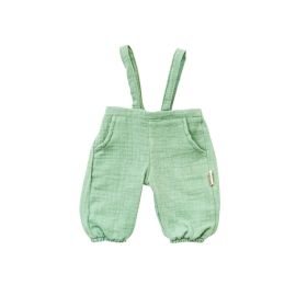 Puppen-Latzhose aus 100 % Bio-Baumwolle, salbeigrün, mit weißem T-Shirt, 2-teilig, Gr. 35-45 cm