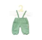 Puppen-Latzhose aus 100 % Bio-Baumwolle, salbeigrün, mit weißem T-Shirt, 2-teilig, Gr. 35-45 cm