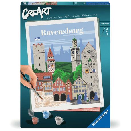 Ravensburger CreArt - Malen nach Zahlen 23685 - Farbenfrohes Ravensburg - ab 12 Jahren - Jubiläum 50 Jahre Ravensburge