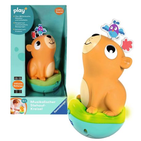 Ravensburger 4874 Play+ Musikalischer Stehauf-Kreisel: Capybara, Roly-Poly, Steh-auf-Männchen, Licht- und Sound-Spielz