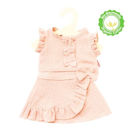 Puppen-Wickelrock mit Rüschen-Top aus 100 % Bio-Baumwolle, rosé, 2-teilig, Gr. 28-35 cm