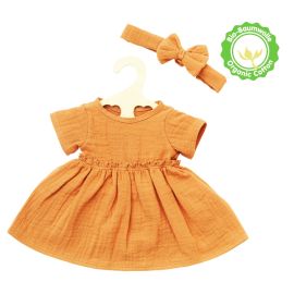 Puppenkleid aus 100 % Bio-Baumwolle mit Rüschen und Haarband, karamell, 2-teilig, Gr. 28-35 cm