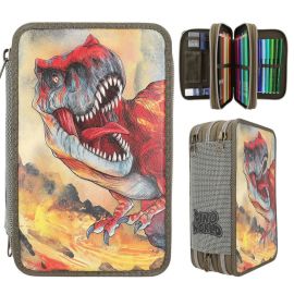 Dino World 3 Fach Federtasche mit 3-D Effekt grün