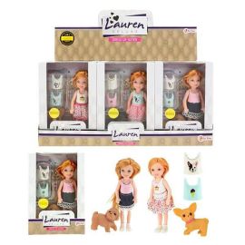 TOITOYS LAUREN Teenagerpuppe klein mit TopsHund, 3-fach sortiert