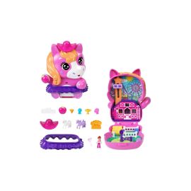 Polly Pocket Pony-Rodeo, Spielset mit 1 kleinen Puppe und Pferdchen, Spielzeug für unterwegs mit Zubehör für Mode und