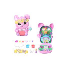 Polly Pocket Teeparty-Häschen-Schatulle, Spielset mit 1 kleinen Puppe und zwei Häschen, Spielzeug für unterwegs mit St