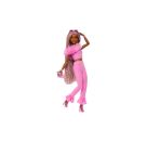 Barbie Deluxe Style-Puppe Nr. 4 mit weichem rosafarbenem Jumpsuit und rosa und braunen geflochtenen Zöpfchen