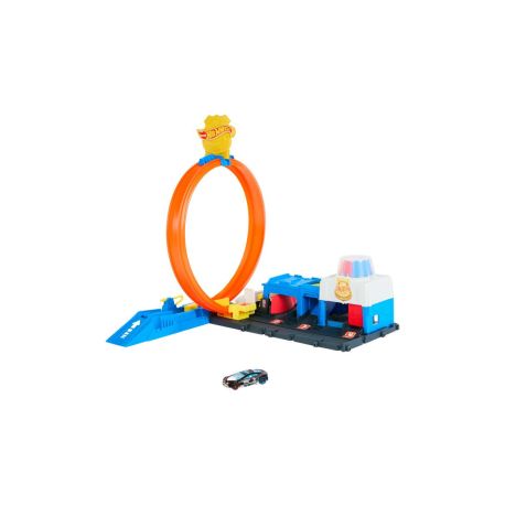 Hot Wheels City Super Polizeiwache-Spielset mit Spielzeug-Polizeiwagen im Maßstab 1:64 und anpassbarer Rennbahn mit Lo
