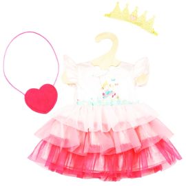 Puppenkleid   Prinzessin Emily   mit Herztasche und Krone, Gr. 28-35 cm