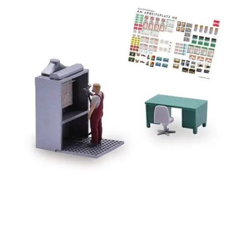 BUSCH H0 A-Set: Lackierer m. Kabine