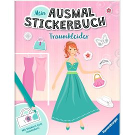 Ravensburger Mein Ausmalstickerbuch Traumkleider - Großes Buch mit über 300 Stickern, viele Sticker zum Ausmalen