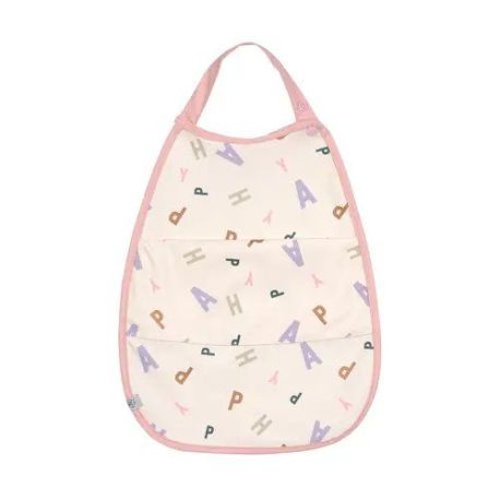 Medium Drop Bib with Pocket Happy Fruits peach