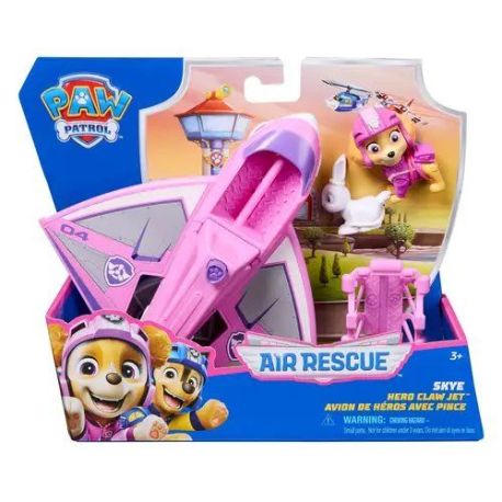 PAW Patrol Air Rescue - Skyes Rettungsflugzeug mit einziehbarer Klaue und Rettungskorb, mit Skye Spielfigur und Hase (