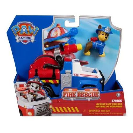 PAW Patrol Fire Rescue - Chases Rettungsfahrzeug mit Geschoss-Abwurf und Chase Hundefigur