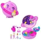 Polly Pocket Planet Polly-Schatulle, Spielset mit 1 Minipuppe und Hündchen, Reisespielzeug mit passendem Zubehör