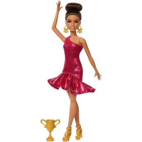 Barbie Turniertänzerin-Modepuppe mit braunem Haar und Tanzpokal-Zubehör