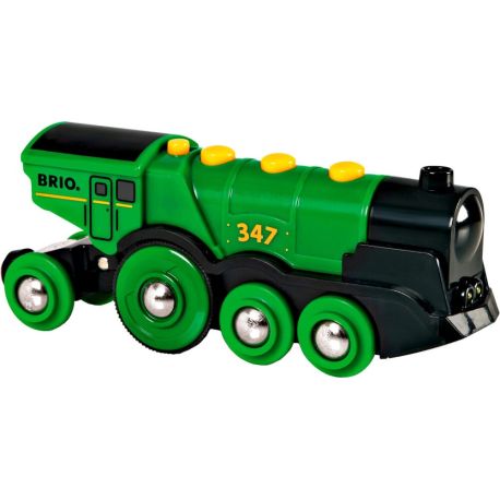 BRIO World 33593 Grüner Gustav elektrische Lok – Batterie-Lokomotive mit Licht   Sound – Kleinkinderspielzeug empfohle