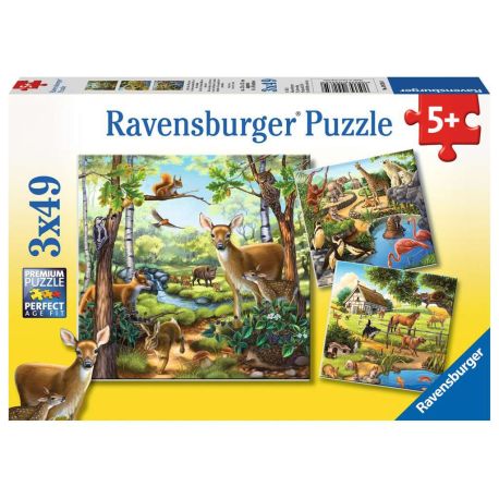Ravensburger 9265 Puzzle Wald-/Zoo-/Haustiere 3 X 49 Teile