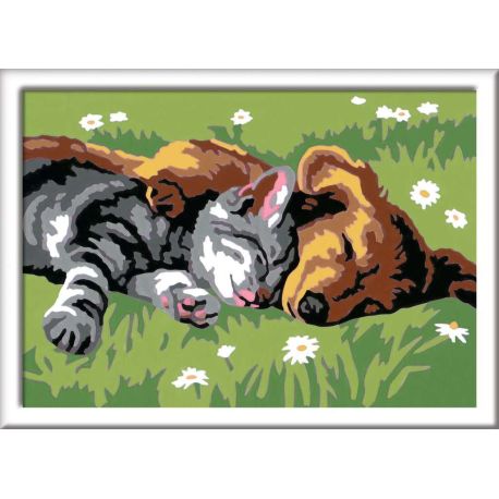 Ravensburger CreArt 28015 - Tiefer Schlaf - Malen nach Zahlen Hund und Katze für Kinder ab 7 Jahre