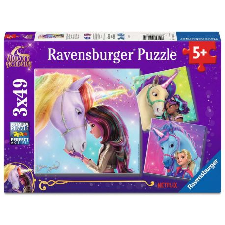 Ravensburger Kinderpuzzle - 12004163 Unicorn Academy - Puzzle für Kinder ab 5 Jahren, mit 3x49 Teilen