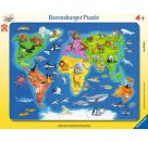 Ravensburger 6641 Puzzle Weltkarte mit Tieren 30-48 Teile