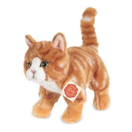 Teddy Hermann Katze stehend, rot getigert, 20 cm