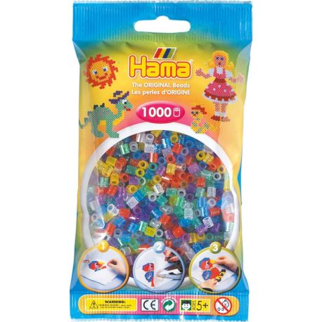 Hama® Bügelperlen Midi - Transparent Glitter Mix 1000 Perlen.